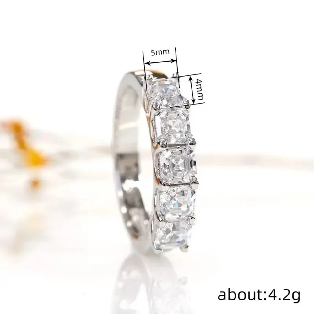 VVS1 Asscher Cut Lab Dia Prong Half Eternity 925 Silver Wedding Band Ring